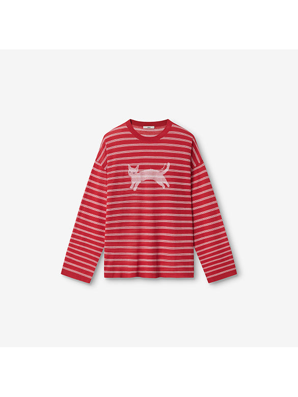 Stripe Cat Knit Top