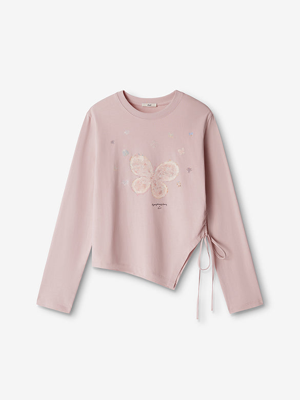 Butterfly Design Draw-code Long Sleeves T-shirt