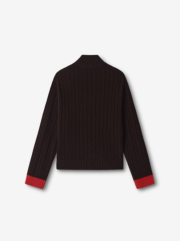 Bi-color Hem Zipper Knit Cardigan