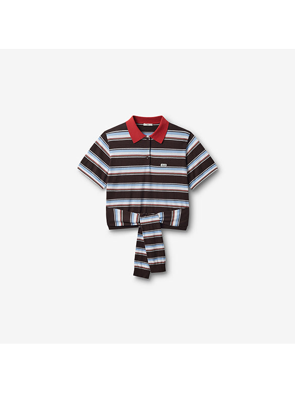 Retro Color Stripe Design Polo Knit