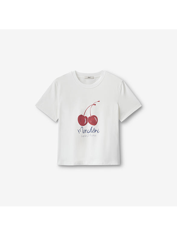 Cherry Printed & Beads T-shirt