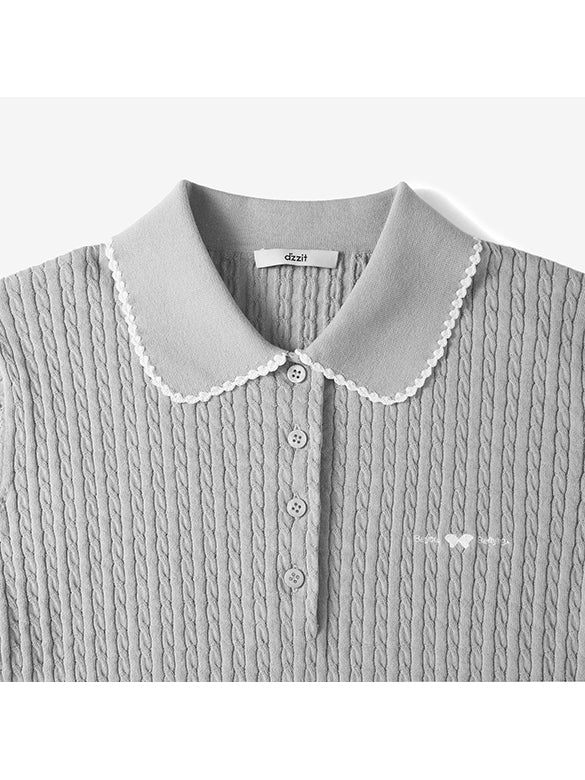 Frill Piping Polo Knit Top