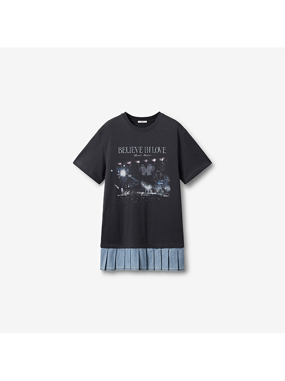 Denim Hem Combination T-shirt Dress