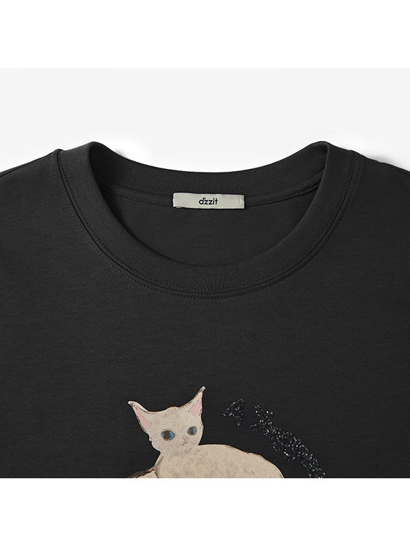 Cat Printed Beads T-shirt