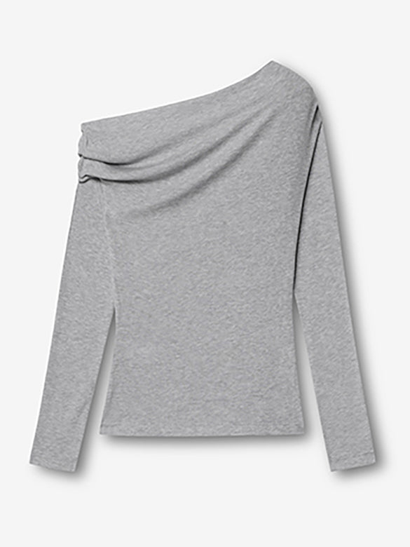 One-shoulder Gather Long Sleeves Top