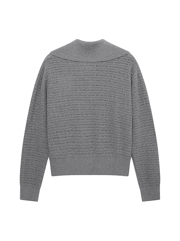 Rib-collar Polo Knit Top