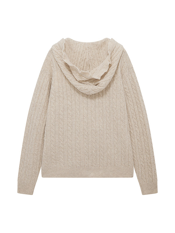 Pompon Design Knitting Zipper Hoodie