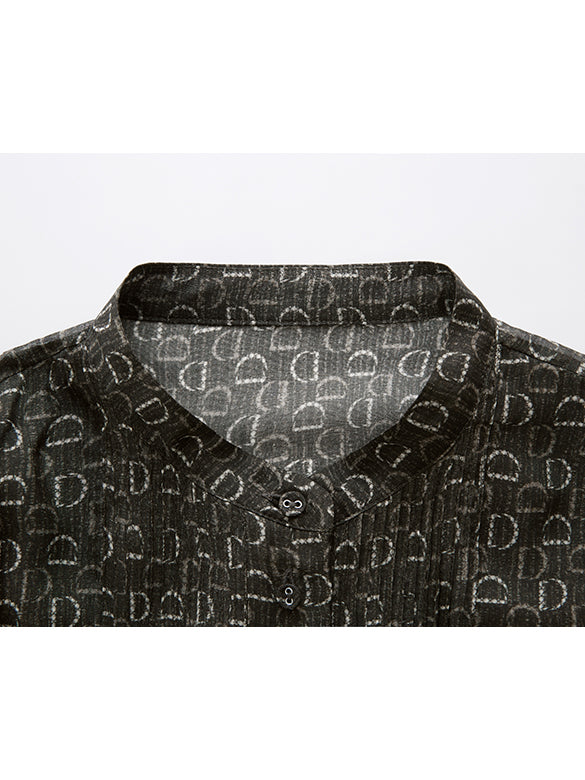 Monogram Pattern Frill Blouse