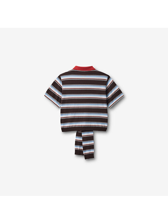 Retro Color Stripe Design Polo Knit