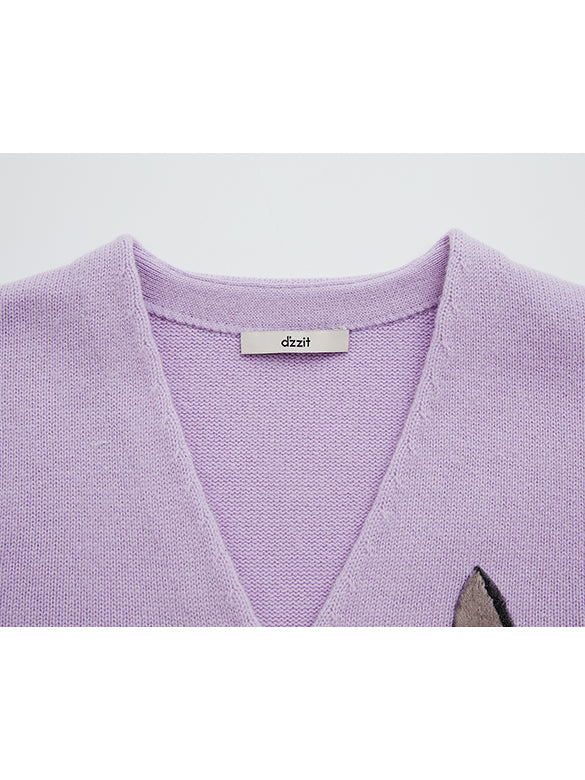 Cat Embroidery Knit Cardigan