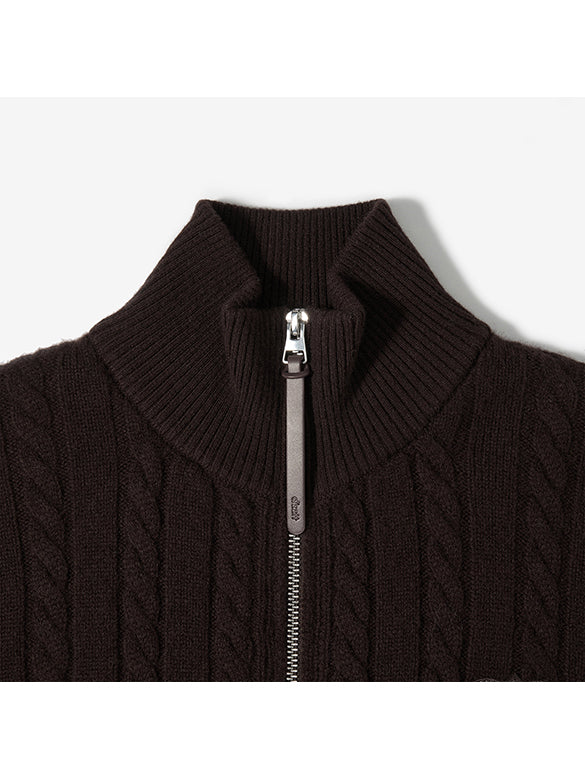 Bi-color Hem Zipper Knit Cardigan