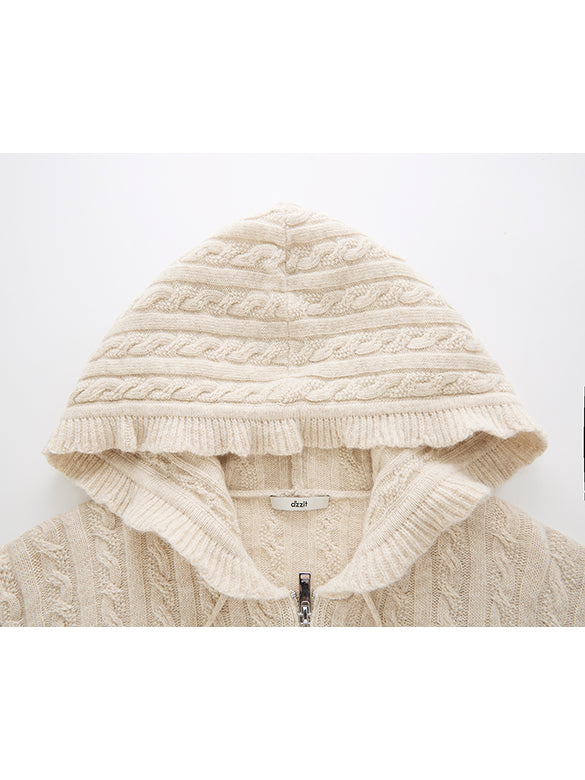 Pompon Design Knitting Zipper Hoodie