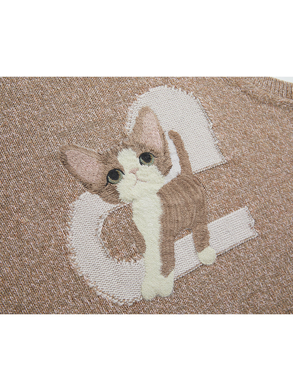 Cat Embroidery Sleeveless Knit
