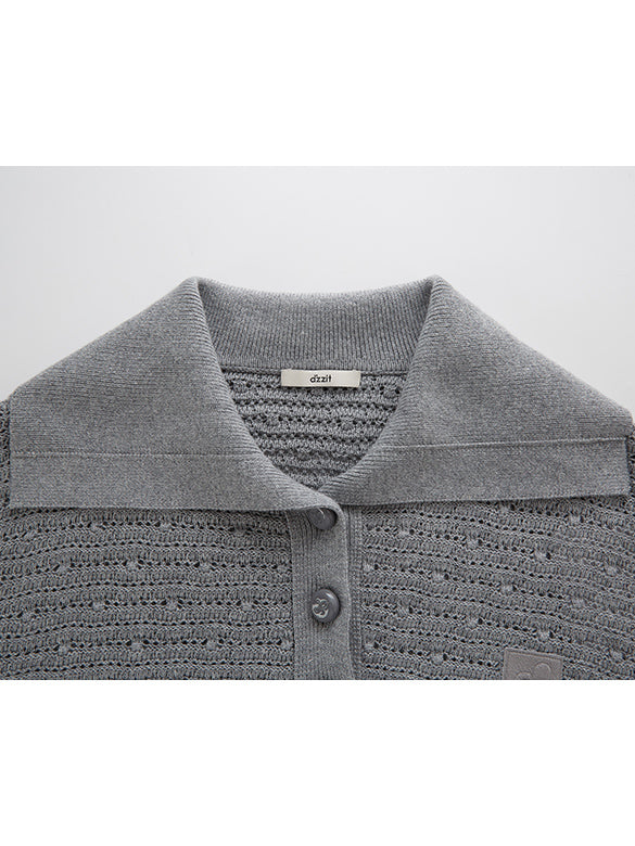 Rib-collar Polo Knit Top