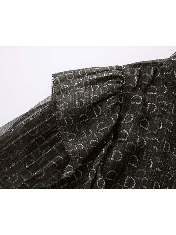 Monogram Pattern Frill Blouse