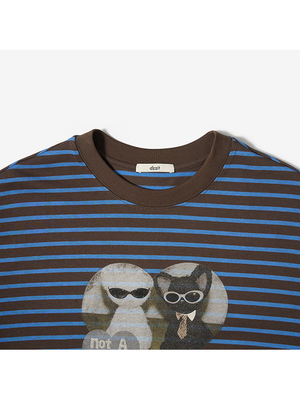 Cat Printed Stripe Long Sleeves T-shirt