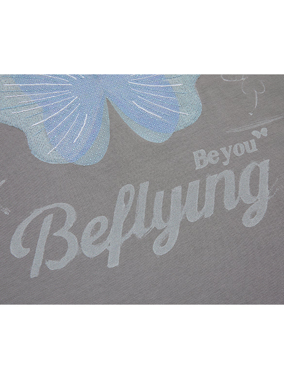 Butterfly Printed & Beads T-shirt