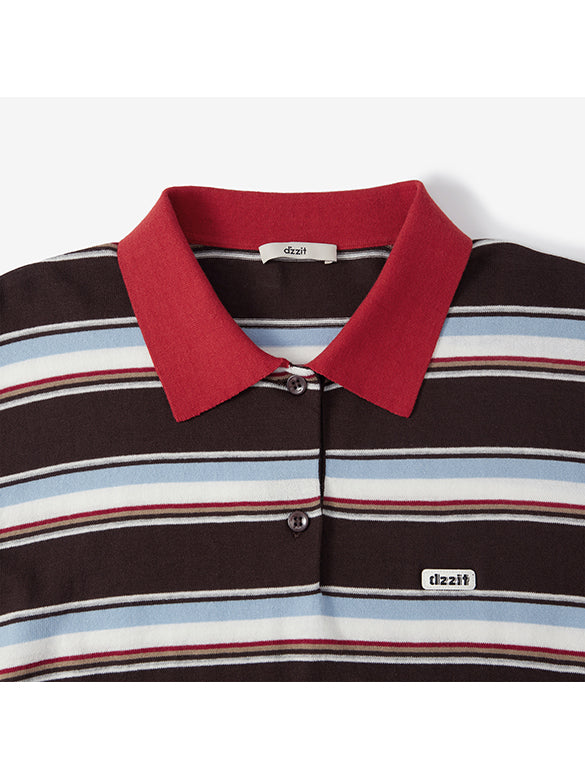 Retro Color Stripe Design Polo Knit