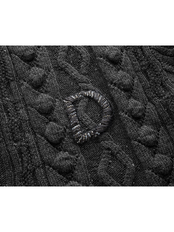 Beads Cable Knitting Cardigan
