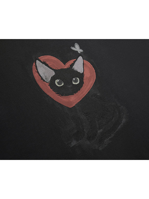 Cat Printed Embroidery Sweatshirt