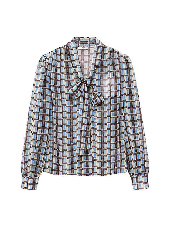 Geometric Printed Chiffon Bow-tie Blouse