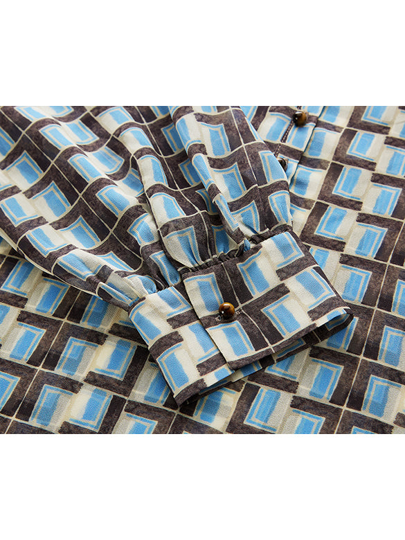 Geometric Printed Chiffon Bow-tie Blouse
