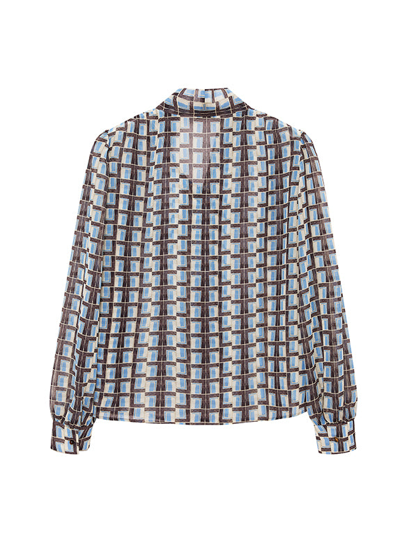 Geometric Printed Chiffon Bow-tie Blouse