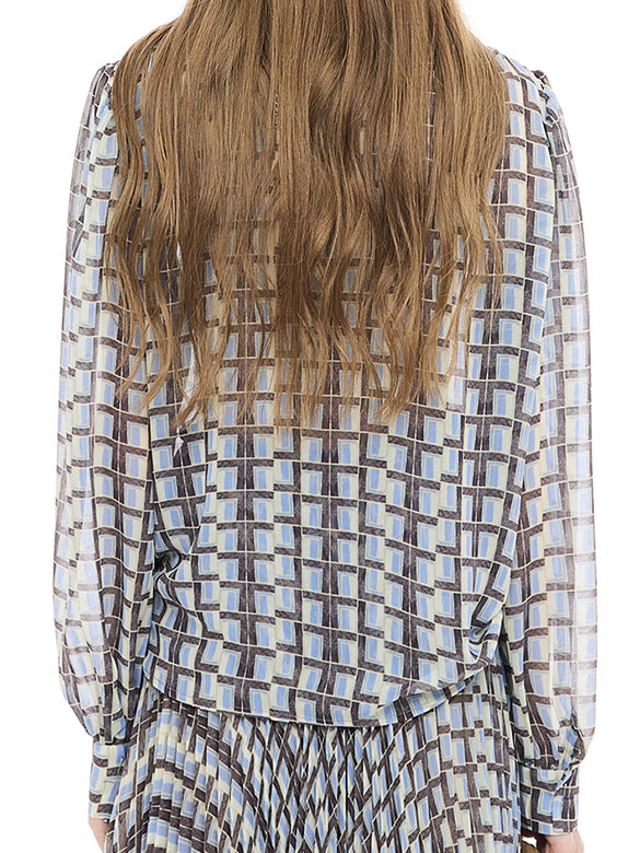 Geometric Printed Chiffon Bow-tie Blouse