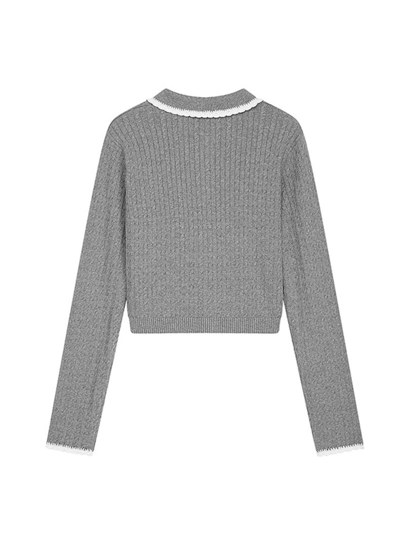 Frill Collar Polo Kint Cardigan