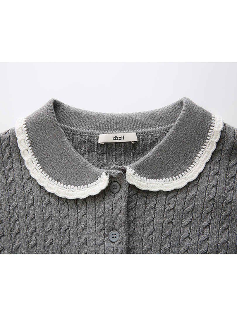 Frill Collar Polo Kint Cardigan
