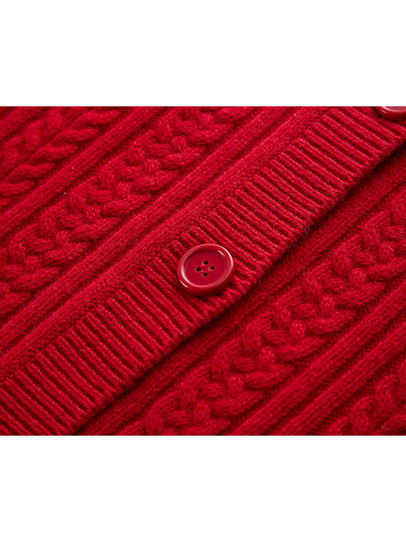 Heart Patch Cable Polo Knit Cardigan