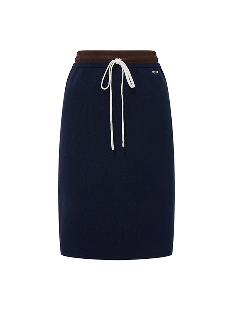 Waist Bi-color Design Sporty Knit Skirt