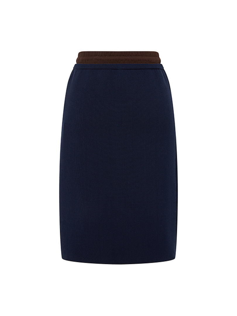 Waist Bi-color Design Sporty Knit Skirt