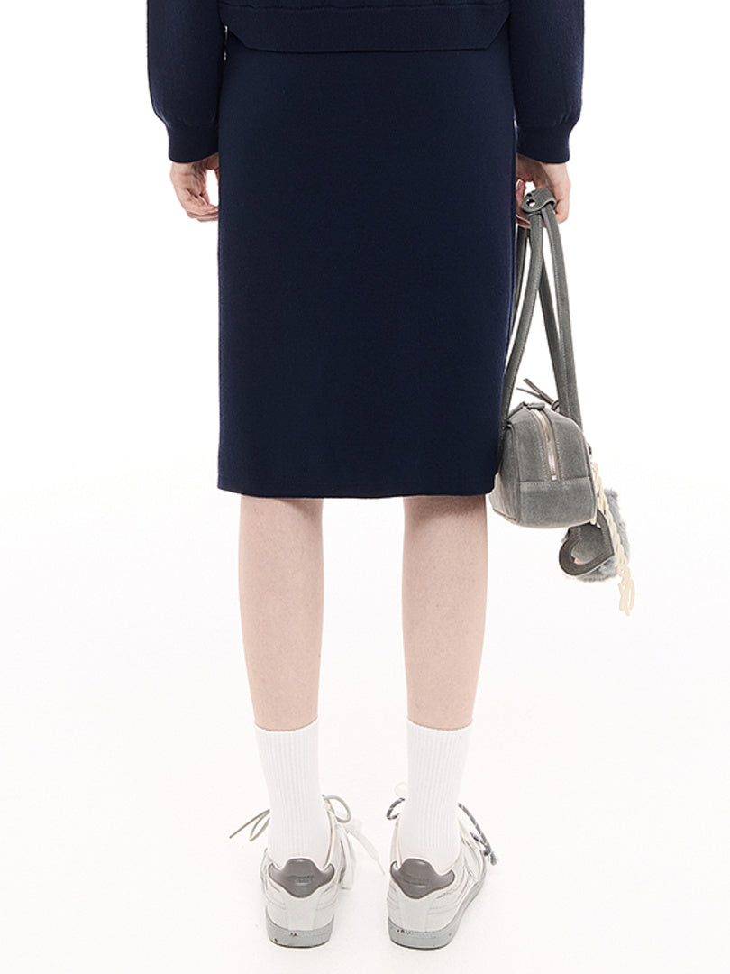 Waist Bi-color Design Sporty Knit Skirt