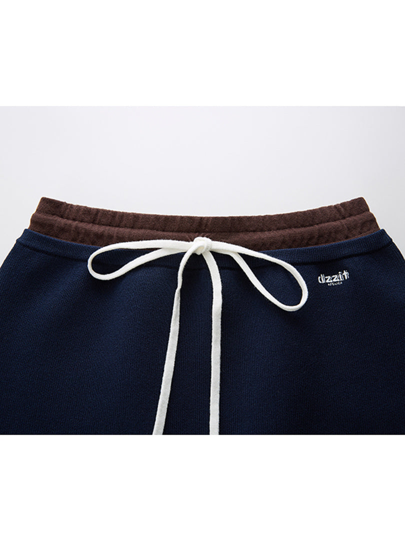 Waist Bi-color Design Sporty Knit Skirt