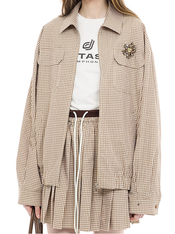 Plaid Pattern Zipper Shirt Jacket