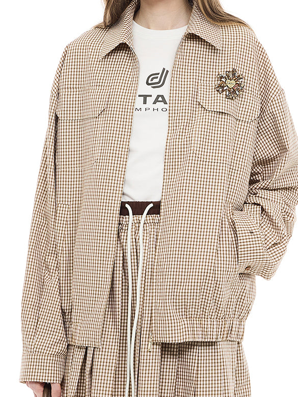 Plaid Pattern Zipper Shirt Jacket