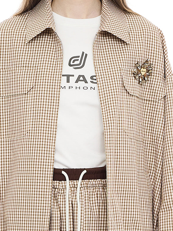 Plaid Pattern Zipper Shirt Jacket