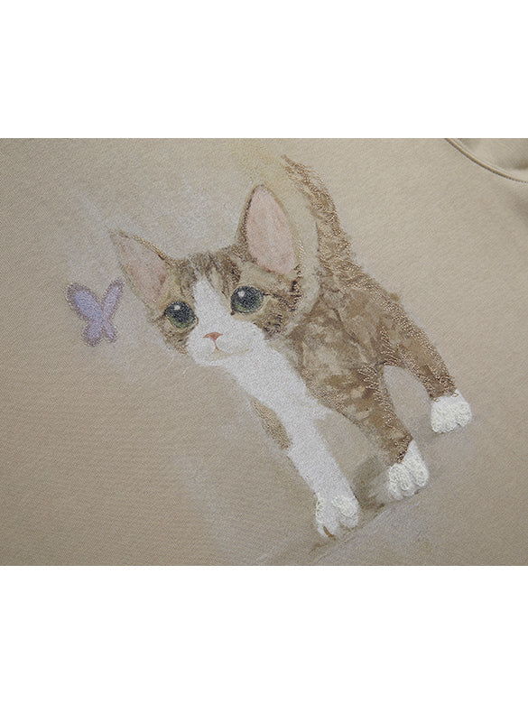Cat Printed Embroidery Sweatshirt
