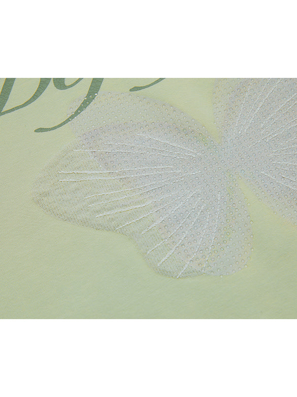 Butterfly Printed & Beads Compact T-shirt