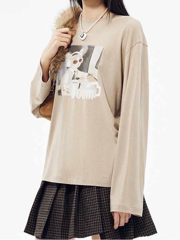 Cat Printed & Beads Long Sleeves T-shirt