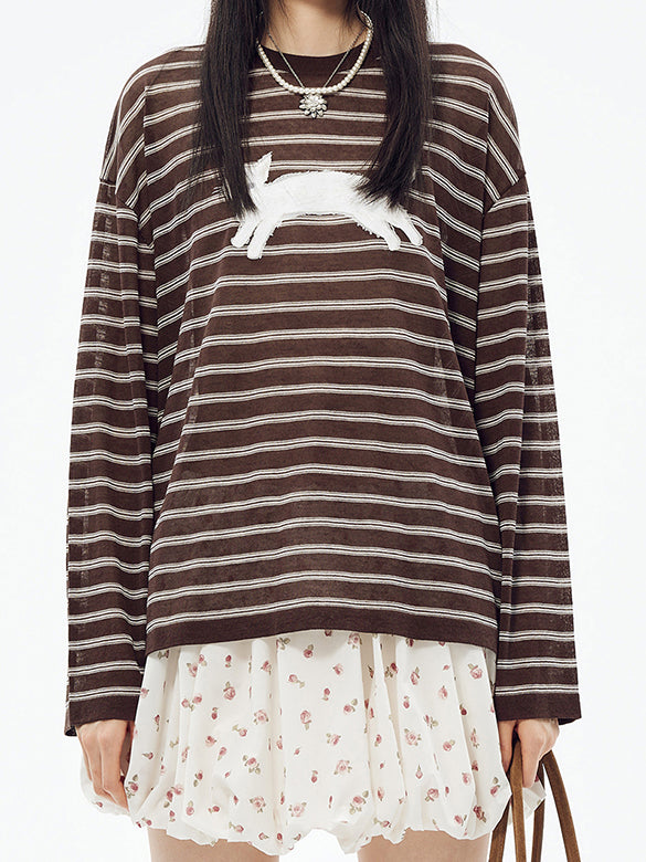 Stripe Cat Knit Top