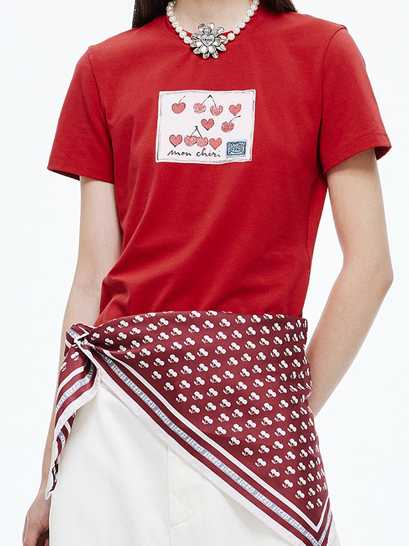 Cherry Printed & Beads T-shirt