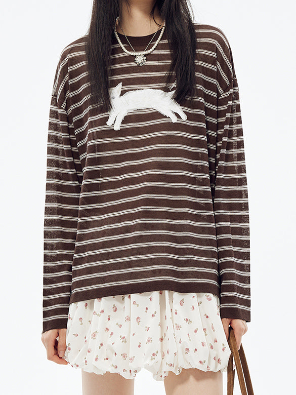 Stripe Cat Knit Top