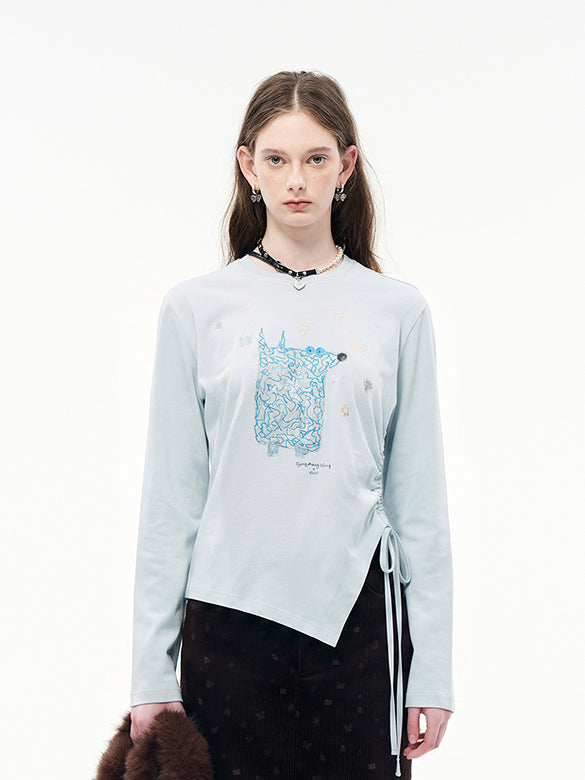 Butterfly Design Draw-code Long Sleeves T-shirt