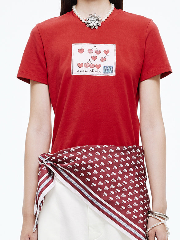 Cherry Printed & Beads T-shirt