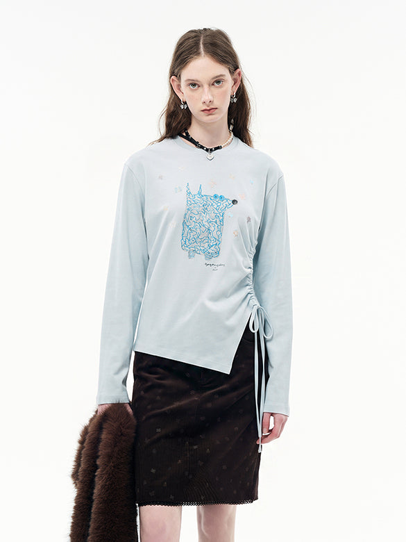 Butterfly Design Draw-code Long Sleeves T-shirt
