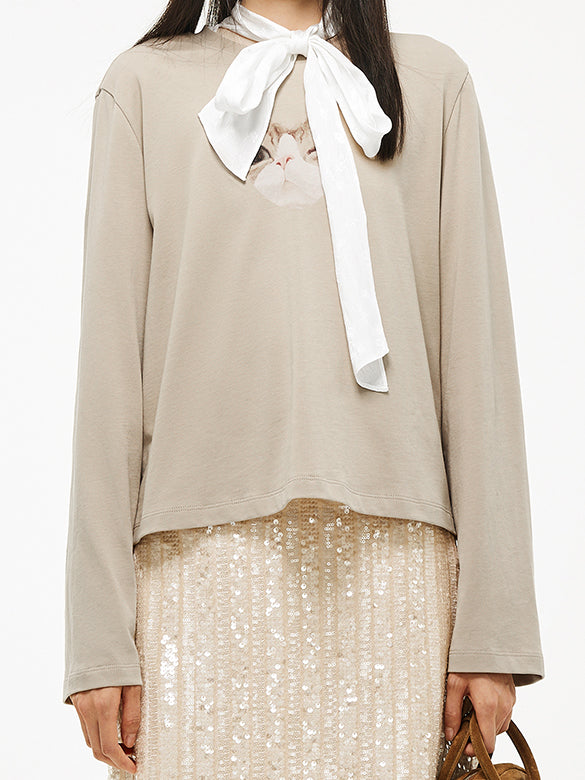 Cat Printed Long-sleeves T-shirt