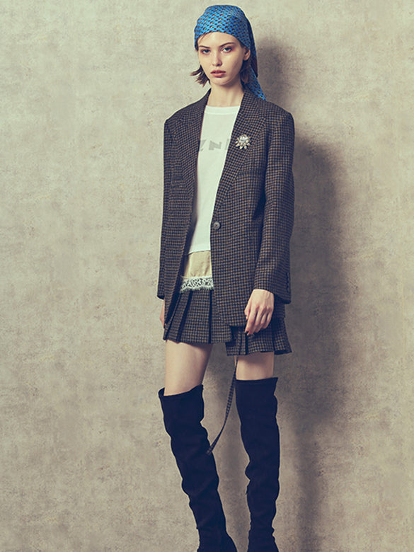 Plaid Tweed Tuck Skirt