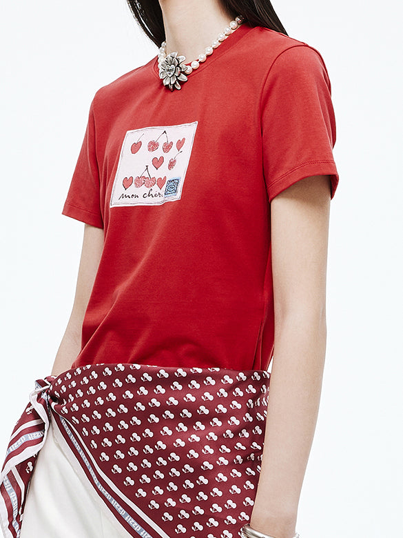 Cherry Printed & Beads T-shirt